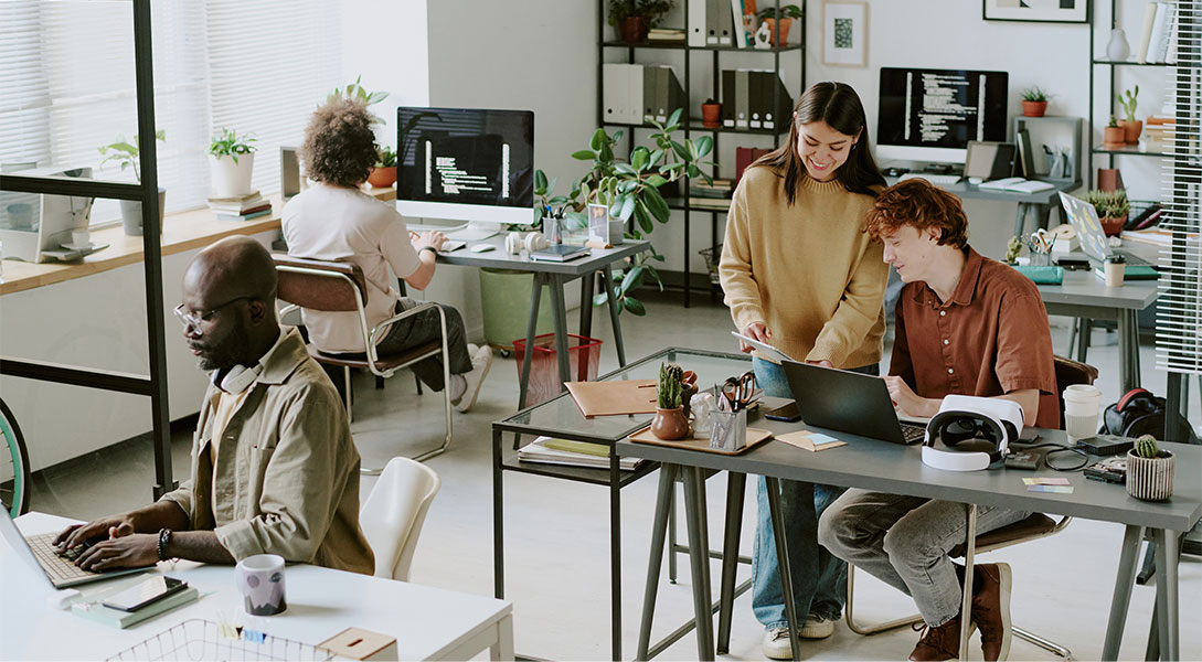 Team collaborating in a modern office